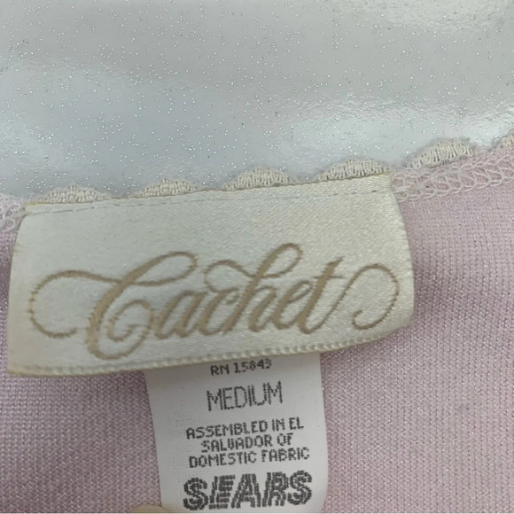 Vintage Cachet Long Nightgown Medium  Pink Satin Modest Long Sleeve‎ Embroidery - Picture 8 of 11